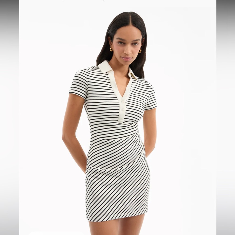 Veronica Beard Black and White Striped Polo Mini Dress - Picture 2 of 9